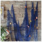 Filet de p�che d�coratif - marque - 200 x 150cm - bleu - coquillages - installation suspendue label
