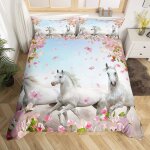 Filles cheval parure de lit 140x200cm parure de cheval au galop blanc housse de couette fleur de cerisier ... Filles cheval parure de lit 140x200cm parure de cheval au galop blanc housse de couette fleur de cerisier ...