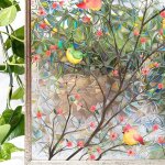 Film d�coratif pour fen�tre 40 x 120 cm - film de confidentialit� - non adh�sif - oiseaux et fleurs - ...