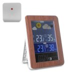 Station m�t�o color & wood fishtec radio pilot�e �cran xl color� bois argent� capteur ext�rieur phases ...