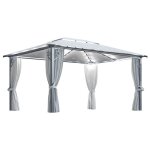 Vente - flash rsistante aux uv / anti - uv tonnelle - avec rideau et lumires led 4x3 m crme aluminium(92302 ...
