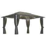 Vente - flash rsistante aux uv / anti - uv tonnelle - avec rideau et lumires led 4x3 m taupe aluminium(46368 ...