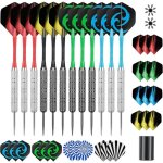 Fl�chettes professionnelles � pointe acier - 12 unit�s avec 24 ailettes 2 protecteurs de vol et aiguiseur ...