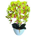 Fleur artificielle - damich - orchid�e verte en caoutchouc - 3 branches - vase blanc - hauteur 60 cm