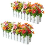 Fleurs artificielles en pot2pcs d�coratives avec cl�ture en boisorchid�es pour balconsalonjardin
