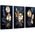 Fleurs bleu marine or feuilles impression sur toile image sur toile abstraite peintures sur toile d�coration ...