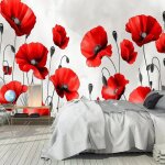 Fleurs rouges papier peint panoramique coquelicots rouges350 250cm (wh) - dcoration murale moderne ...