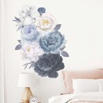 Fleurs stickers muraux aquarelle noir blanc bleu pivoine nature plante vinyle