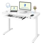 Flexispot bureau assis debout avec plateau en verre coiffeuse avec tiroir et connexions type c et type ...