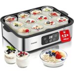 Fohere yaourtire 12 pots 180 ml 25w machine  yaourt maison programmable ecran lcd corps en acier inoxydable ...