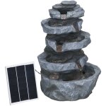Fontaine de jardin outsunny � �nergie solaire roche en cascade � 5 niveaux en r�sine avec lumi�res led ...