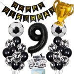 Football ballon 9�me anniversaire ballon h�lium noir 9�me anniversaire gar�on g�teau topper football ...