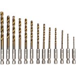 Coffret 13 forets h�lico�daux - aimoonsa - hss 15?65 mm - tin - tige hex. 635 mm - pointe 45�