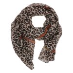 Foulard camel imprim lopard et nom iconique de la marque en petit