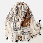 Foulard écharpe châle pompons femme viscose coton 180 x 90 cm paisley 56226 Foulard écharpe châle pompons femme viscose coton 180 x 90 cm paisley 56226