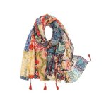 Foulard tole charpe printemps automne 180 x 90 cm lin coton pompons fo 820 lt