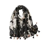 Foulard �tole �charpe printemps automne 180 x 90 cm lin coton pompons fou 260