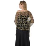 Foulard / �tole soir�e femme - 1 pi�ce 60x190cm brod� paillettes - noir / or - convient pour robes de ...