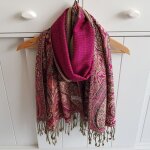 Foulard rose fuchsia et beige style pashmina - charpe lgante  motifs cachemire