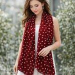 Foulard rouge bordeaux � pois blancs style mousseline