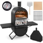 Four � pizza � bois ext�rieur costway - portable - zone de cuisson � 2 couches - housse de pluie - etag�res ...