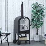 Four � pizza ext�rieur au charbon de bois - barbecue sur roulettes pierre r�fractaire chemin�e jauge ...