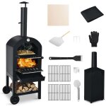 Four  pizza extrieur au charbon de bois costway - pierre  pizza 305cm gant anti - brlurehousse tanche2 ...