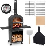 Four  pizza extrieur costway - 2 grilles - thermomtre - multi combustible4roulettes portable - pierre ...