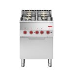 Fourneau inox � gaz 4 feux vifs sur four �lectrique gn 2 / 3 220 v gaz