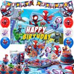 Dcoration anniversaire - spider - man - set vaisselle enfant - multicolore - 12 ballons - 10 assiettes ...