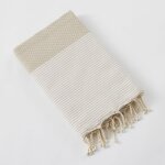 Fouta avec franges 100 x 200 cm ? 100% coton tiss teint marin ficelle