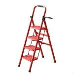Escabeau - seven - 4 marches - pliable - antid�rapant - charge 150kg - acier rouge