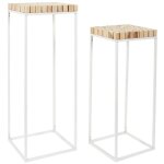 Frej - duo de sellettes gigognes rondins de bois et métal blanc Frej - duo de sellettes gigognes rondins de bois et métal blanc