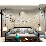 Fresque murale papier peint 3d fleur et oiseau de magnolia mticuleux 350x256cm papier peint