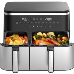 Friteuse � air chaud double chambre xxl (4 l + 7 l) ? 2600w airfryer avec �cran tactile10 en 1 compatible ...