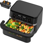 Friteuse � air chaud double zone 11 l airfryer 2950 w avec hublot et �clairage �cran tactile 8 en 1 compatible ...