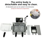 Friteuse lectrique - grande capacit de 5 l - 3 paniers  friture amovibles - 2000 w - doublure amovible ...