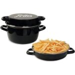 Friteuse émail 26 cm noire avec panier et couvercle verre Friteuse émail 26 cm noire avec panier et couvercle verre