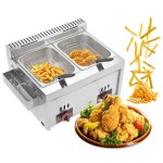 Friteuse à gaz 16l en acier inoxydable double cuve haute capacité avec 2 paniers à frites pour restaurant ... Friteuse à gaz 16l en acier inoxydable double cuve haute capacité avec 2 paniers à frites pour restaurant ...