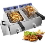 Friteuse professionnelle taimiko double electrique inox 6l * 2 avec minuterie et robinet