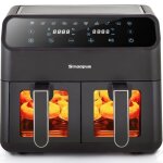 Friteuse sans huile double panier 9l - 2000w 10 programmes cuisson simultanne ecran digital