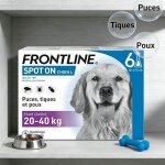 Frontline spot on grand chien l de 20 � 40kg 6 pipettes �limination des puces tiques poux broyeurs