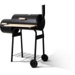 Fumoir au charbon - cookingbox - deux foyers cylindriques - acier - poign�es en bois - chemin�e verticale ...