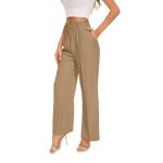 Funyyzo pantalon femme taille haute jambes larges marron xs