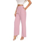 Funyyzo pantalon femme taille haute jambes larges rose xl Funyyzo pantalon femme taille haute jambes larges rose xl
