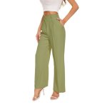 Funyyzo pantalon femme taille haute jambe large vert l