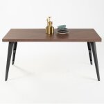 Furniturer 150cm table de salon et de cuisine rectangulaire pour 6 - 8 personnes plateau en bois brun ...