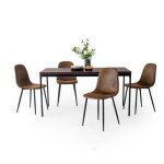 Furniturer 5pcs table a manger avec chaises 4 si�ges en suede avec 1 table de salle � manger en bois ...