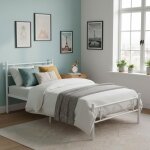Furniturer lit 1 place en m�tal structure blanc 90x190 cm sommier inclus parfait pour enfant adolescent ...