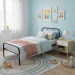 Lit simple - furniturer - lit en m�tal noir - 90 x 190 cm - structure robuste et moderne - montage facile ...